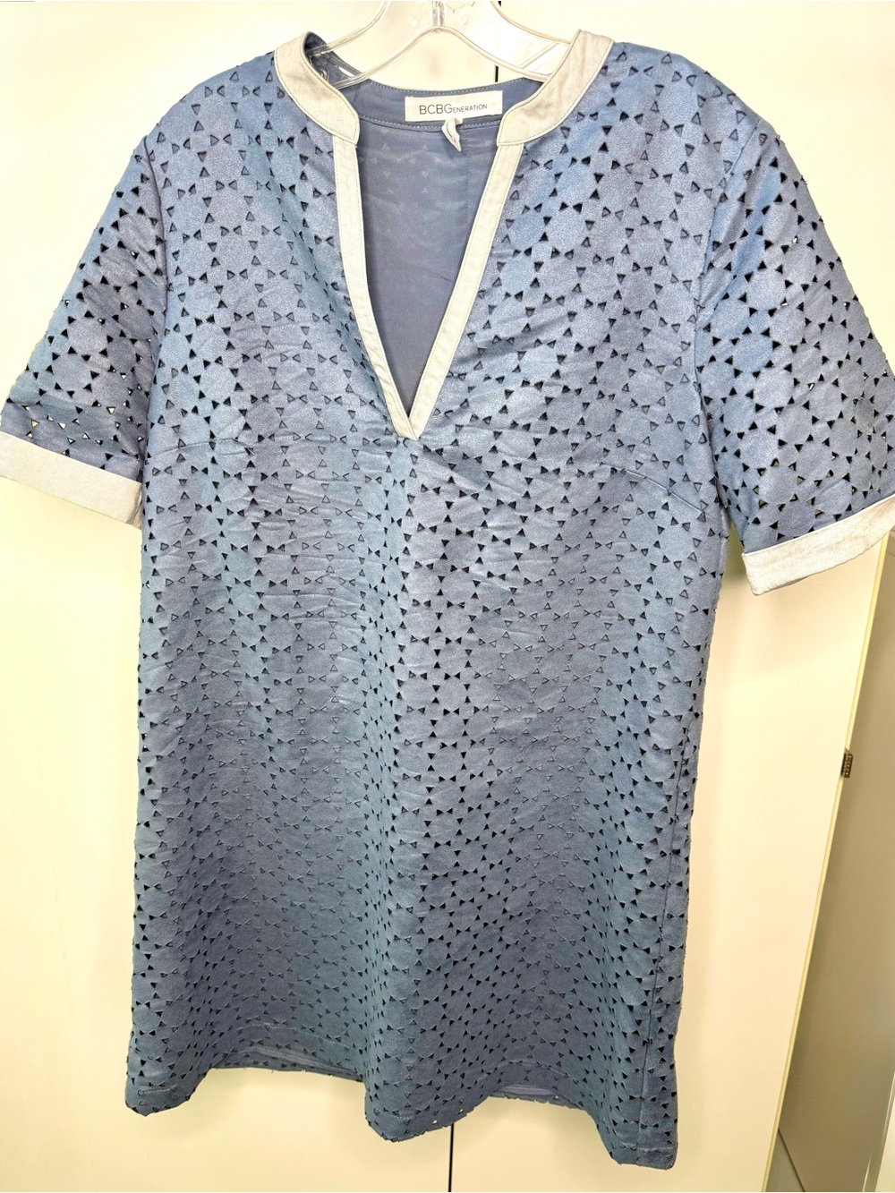 BCBGeneration Light Blue Eyelet Shift Suede Dress